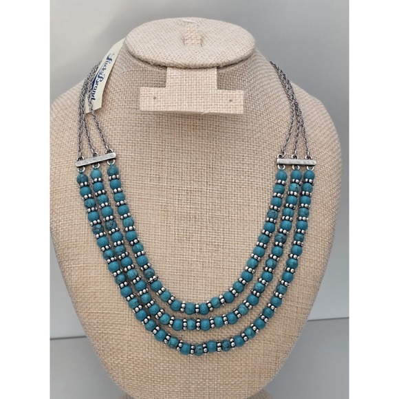 Lucky Brand Jewelry - New! LUCKY BRAND Multi-Strand Silver Tone Faux Turquois Beaded Necklace MSRP $45